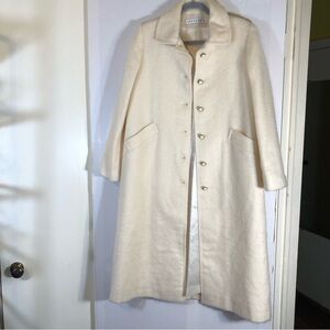 Mohair Wool Coat Annandale Cream Wool Long Pockets Single Breasted Satin…
